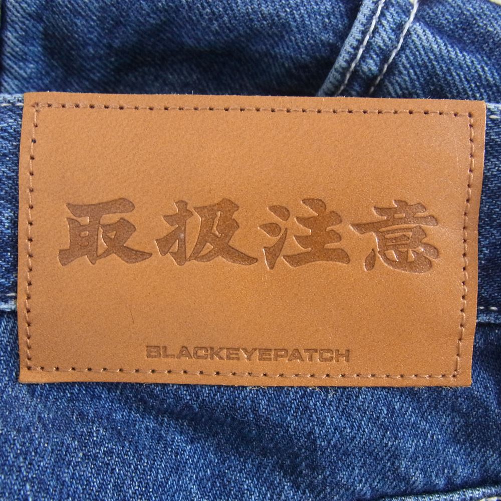 ブラックアイパッチ 23SS BEPSS23PA23 TAPED B EMBLEM DENIM PANTS Bエンブレム サイドライン テーパード デニムパンツ ジーンズ インディゴブルー系 L【新古品】【未使用】【中古】