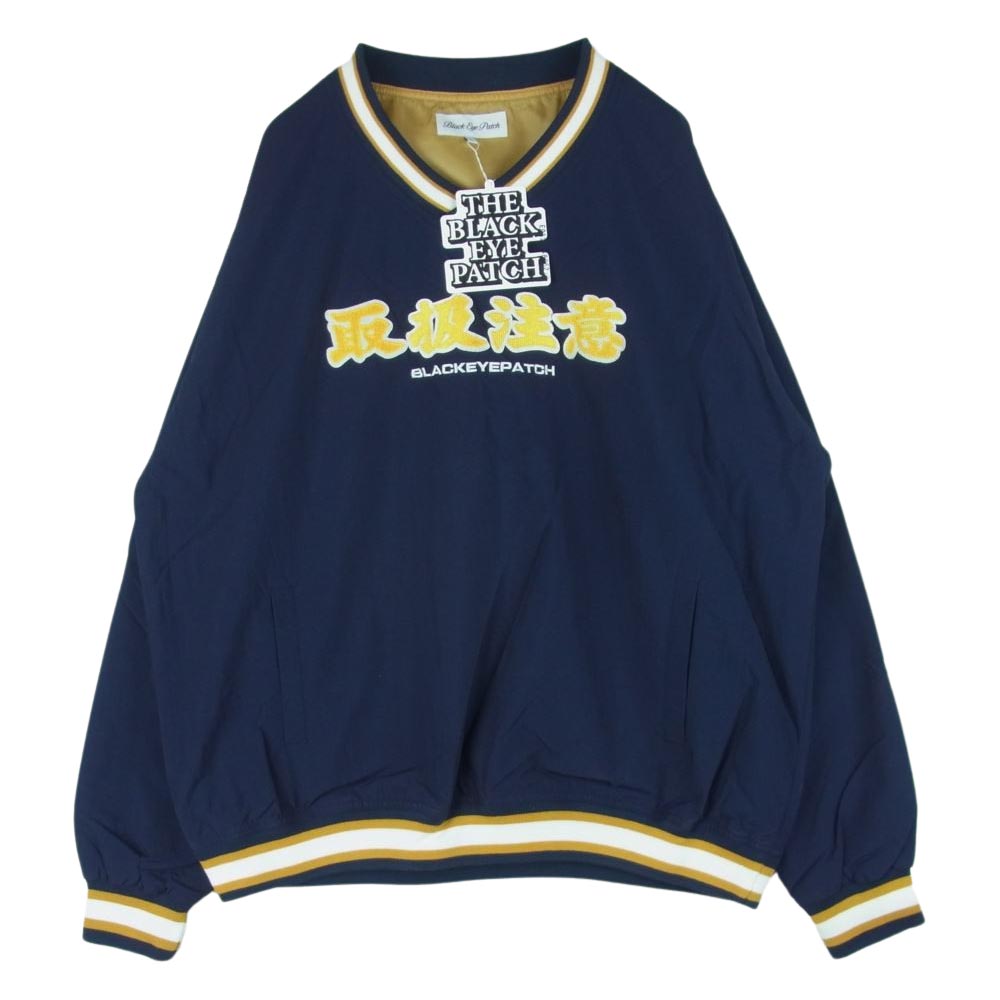 ブラックアイパッチ 23SS BEPSS23TP06 HANDLE WITH CARE V NECK PULLOVER 取扱注意 ハンドルウィズケア Vネック プルオーバー スウェット ネイビー系 L【新古品】【未使用】【中古】