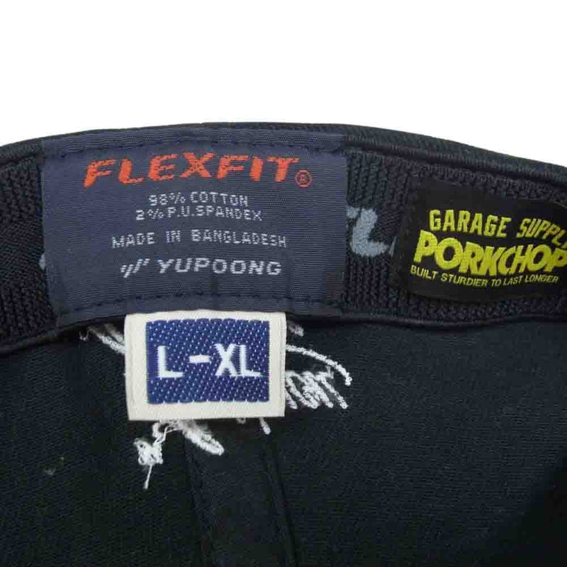 ポークチョップ ロゴ 刺繍 FLEX FIT キャップ ブラック系 L～XL【中古】