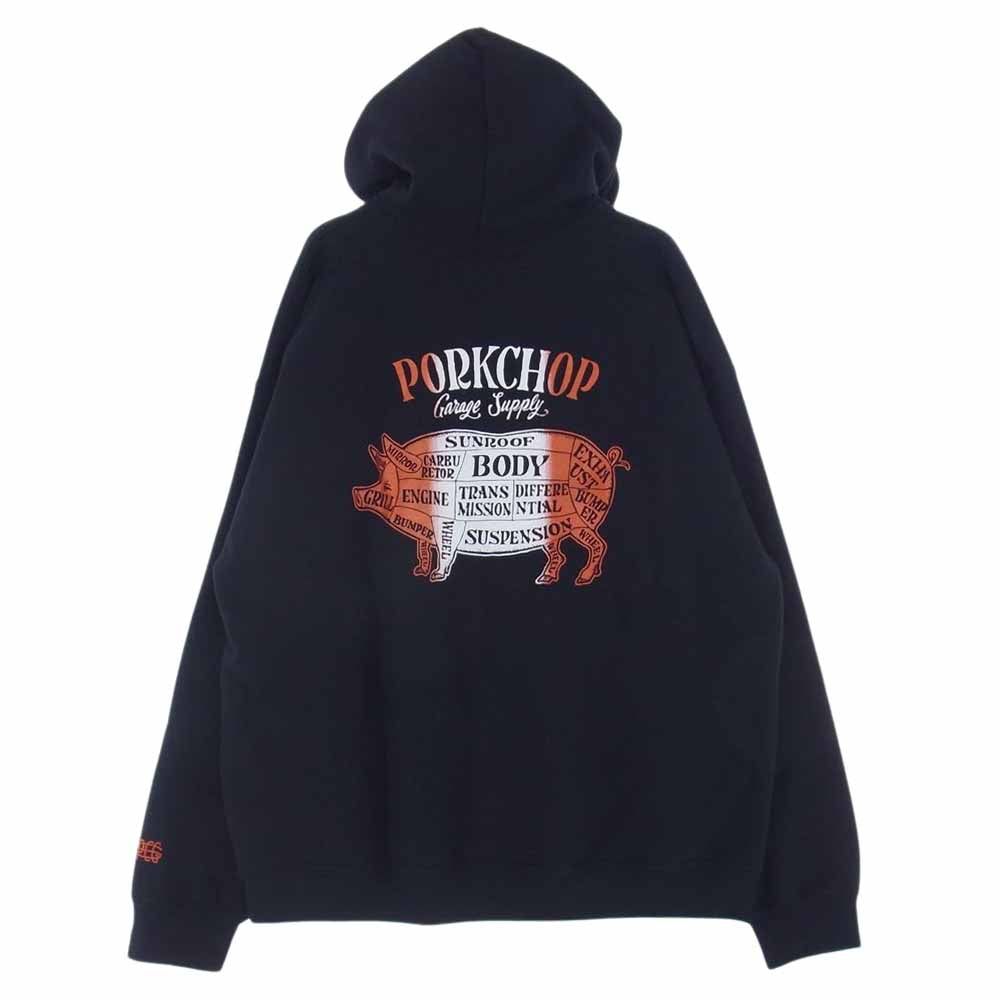 ポークチョップ バックプリント P.C.G.S プリント プルオーバー パーカー ブラック ブラック系 L【中古】
