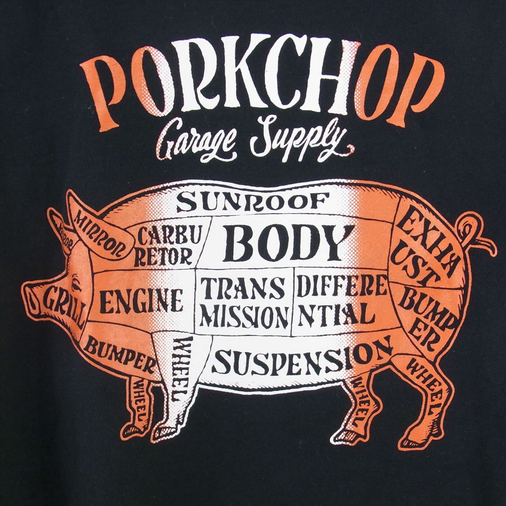 ポークチョップ バックプリント P.C.G.S プリント プルオーバー パーカー ブラック ブラック系 L【中古】