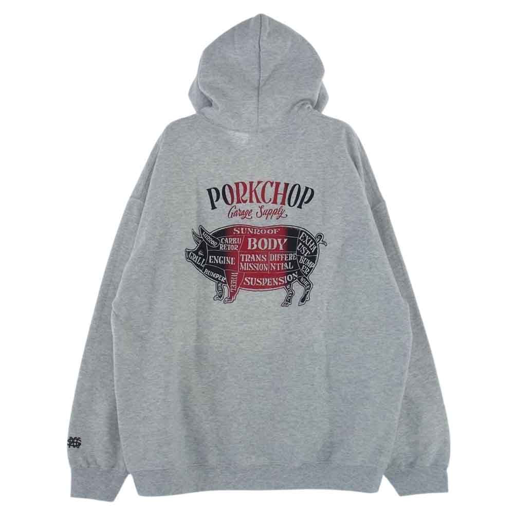 ポークチョップ バックプリント P.C.G.S プリント プルオーバー パーカー グレー グレー系 L【中古】