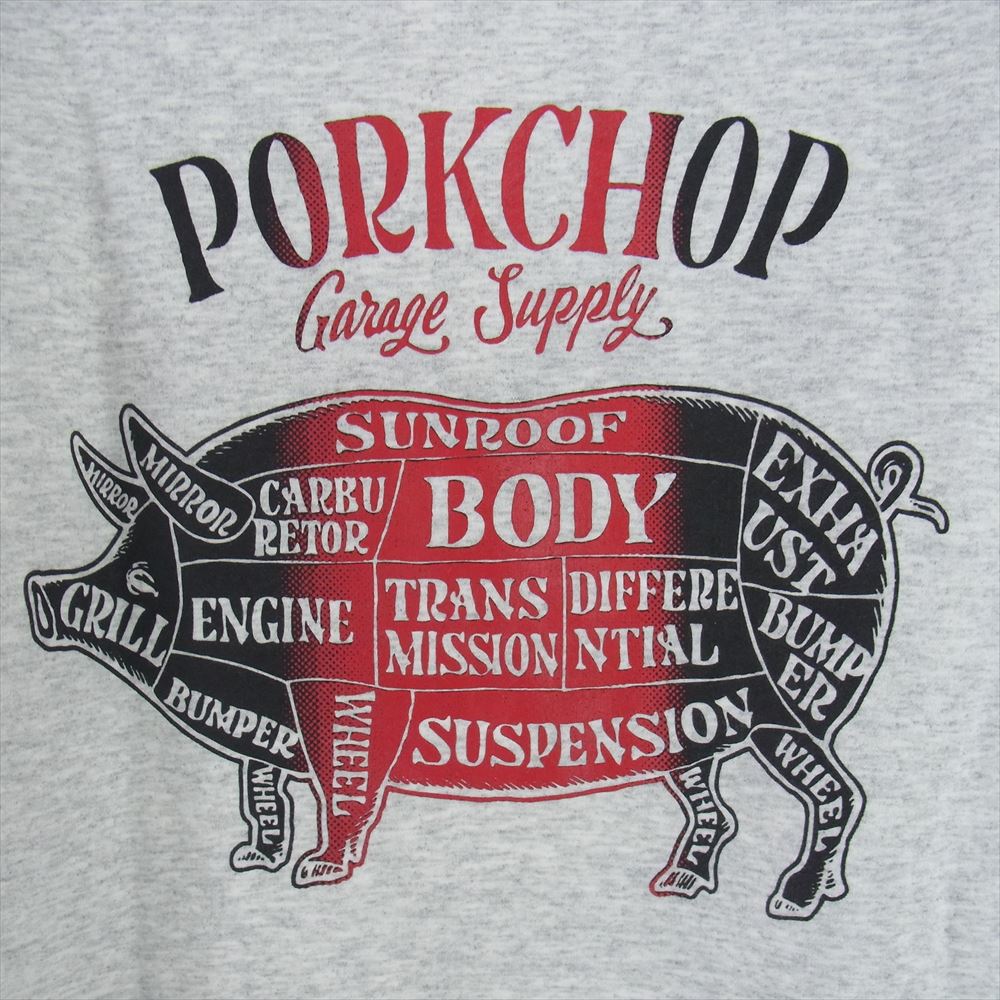 ポークチョップ バックプリント P.C.G.S プリント プルオーバー パーカー グレー グレー系 L【中古】