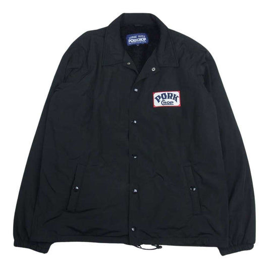 ポークチョップ バックプリント ロゴ ワッペン 裏フリース ナイロン コーチ ジャケット ブラック系 L【中古】