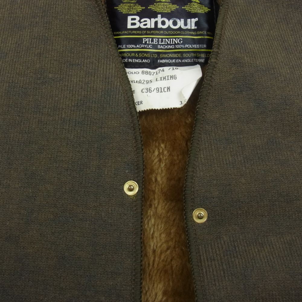 Barbour バブアー 英国製 A295 Pile LINING パイル ライニング ベスト カーキ系 C36/91cm【中古】