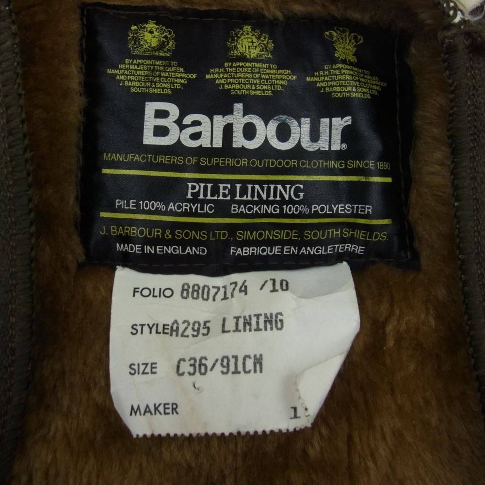 Barbour バブアー 英国製 A295 Pile LINING パイル ライニング ベスト カーキ系 C36/91cm【中古】