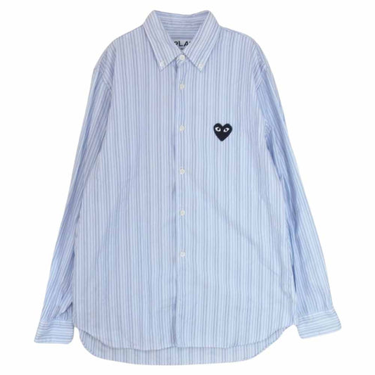 PLAY COMME des GARCONS プレイコムデギャルソン ワッペン ストライプ ボタンダウン シャツ ブルー系 S【中古】