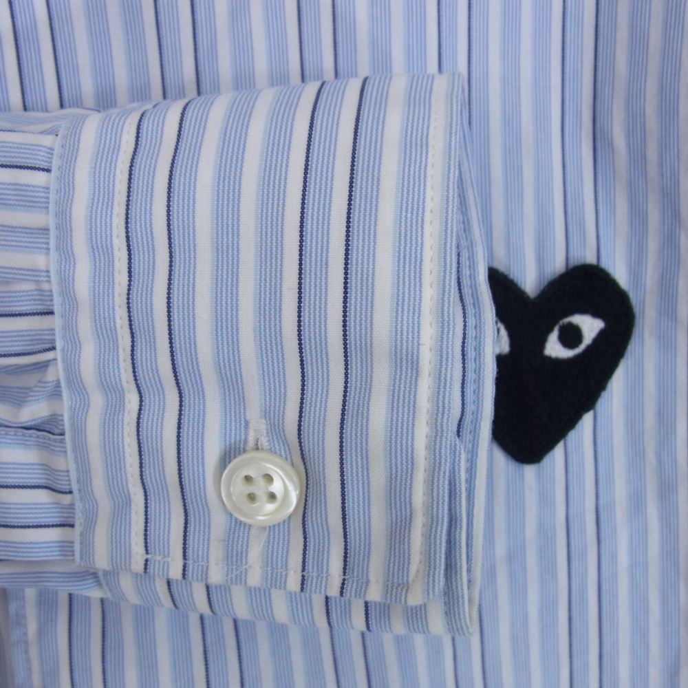 PLAY COMME des GARCONS プレイコムデギャルソン ワッペン ストライプ ボタンダウン シャツ ブルー系 S【中古】