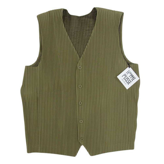 HOMME PLISSE ISSEY MIYAKE オム プリッセ イッセイミヤケ 23SS HP33JE151 TAILORED PLEATS GILET プリーツ加工 テーラード ジレ ベスト カーキ系 3【美品】【中古】