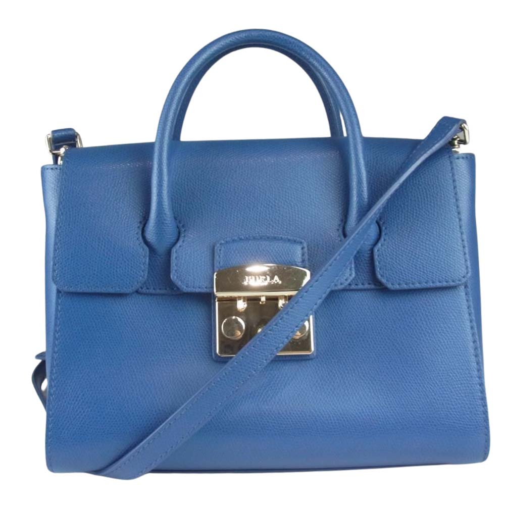 Furla フルラ 228116 G6836 METROPOLIS SATCHEL S 2WAY ハンドバッグ ショルダーバッグ ブルー系【中古】