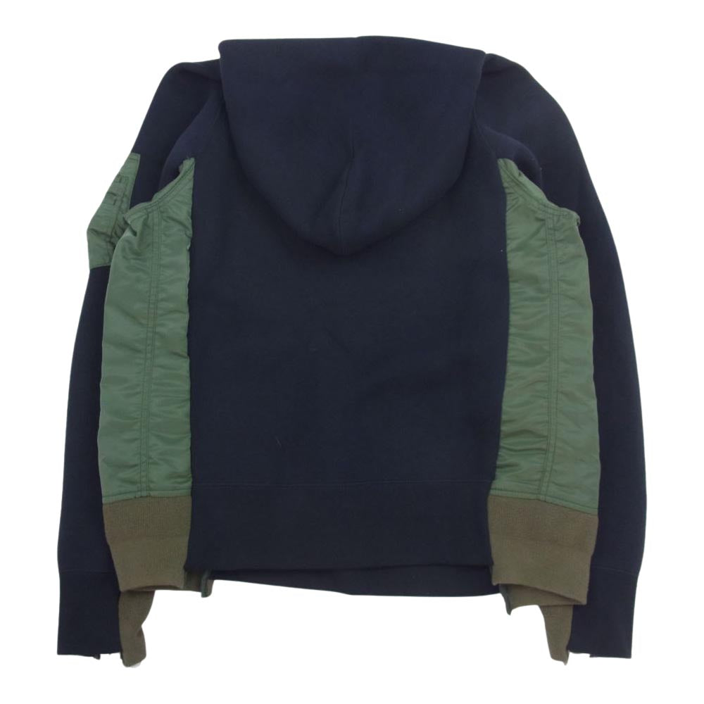 Sacai サカイ SCM-033 Sponge Sweat x MA-1 Hoodie ドッキング プルオーバー パーカー ネイビー系 カーキ系 1【美品】【中古】