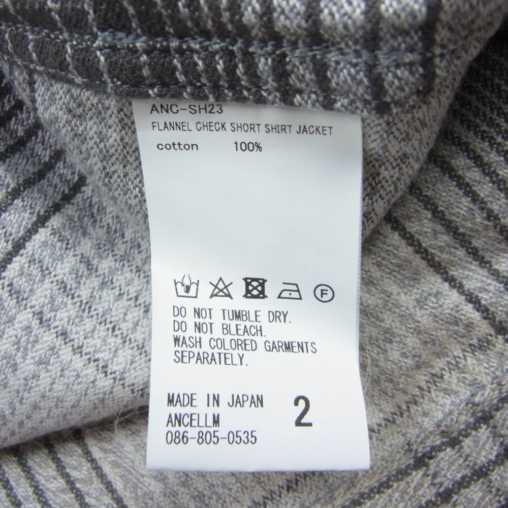 アンセルム 23AW ANC-SH23 FLANNEL CHECK SHORT SHIRT JACKET フランネル チェック ショート シャツ ジャケット グレー系 ベージュ系 M【新古品】【未使用】【中古】