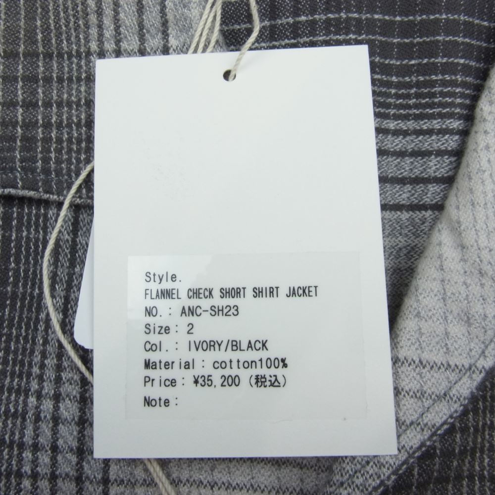 アンセルム 23AW ANC-SH23 FLANNEL CHECK SHORT SHIRT JACKET フランネル チェック ショート シャツ ジャケット グレー系 ベージュ系 M【新古品】【未使用】【中古】
