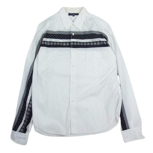 COMME des GARCONS HOMME コムデギャルソンオム HF-B044 ドット チェック テープ 異素材切替 長袖 シャツ ホワイト系 S【中古】