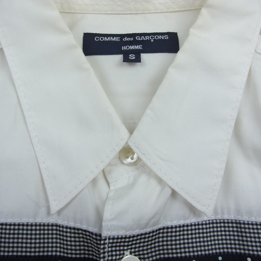 COMME des GARCONS HOMME コムデギャルソンオム HF-B044 ドット チェック テープ 異素材切替 長袖 シャツ ホワイト系 S【中古】