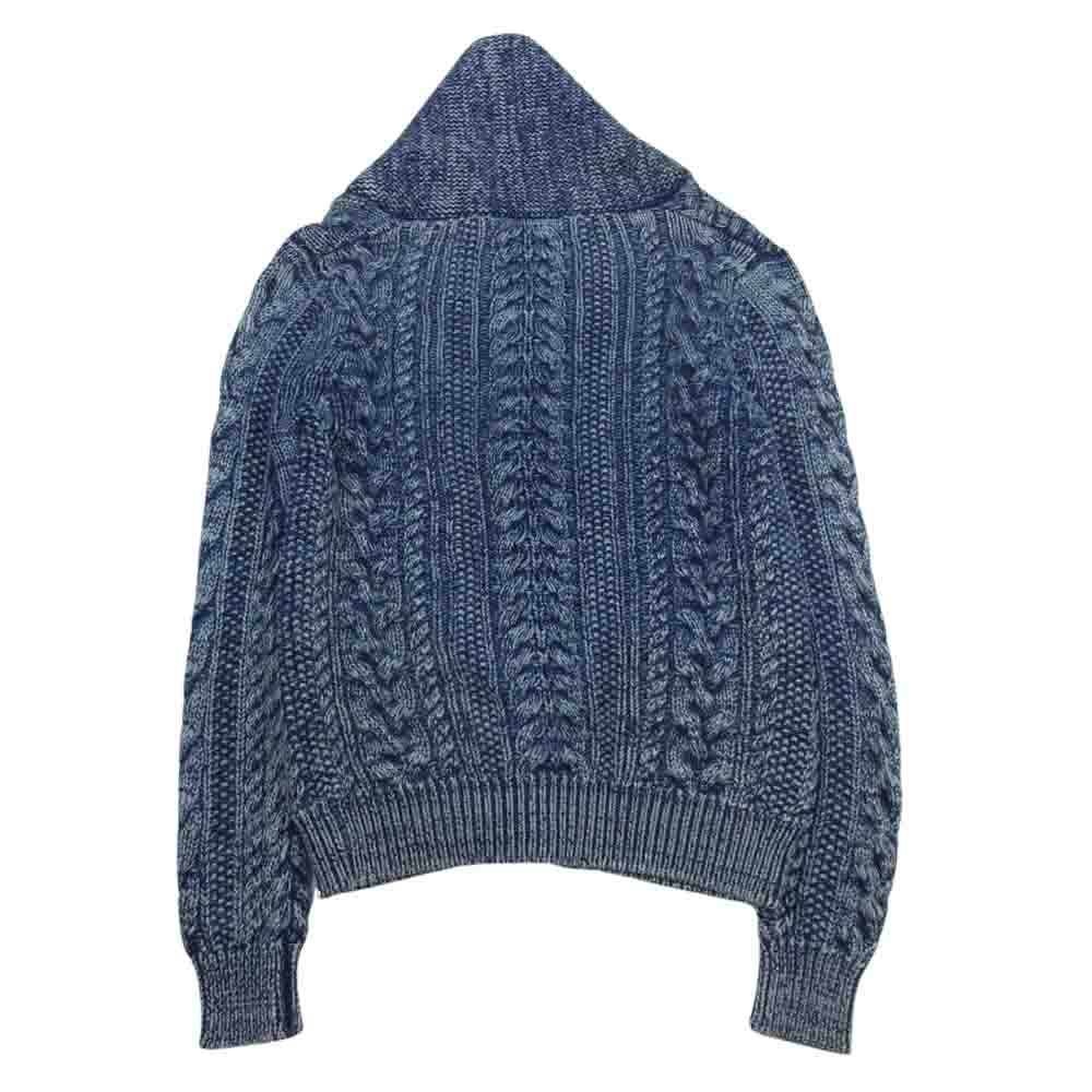 1piu1uguale3 ウノピュウノウグァーレトレ MRK061 VIRGIN INDIGO Panel cable shawl cardigan カシミヤ混コットンウール インディゴ ケーブル コンチョボタン カーディガン ネイビー系 4【中古】