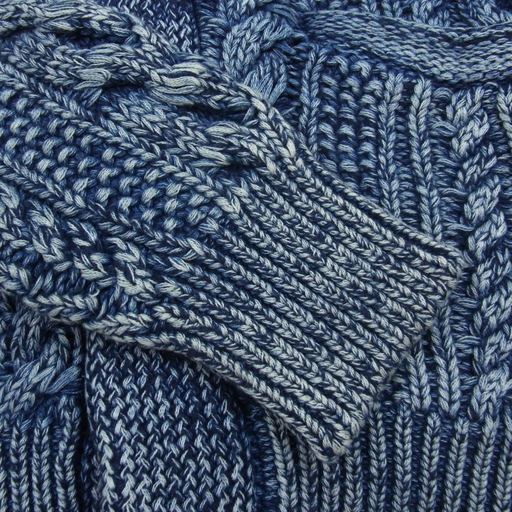 1piu1uguale3 ウノピュウノウグァーレトレ MRK061 VIRGIN INDIGO Panel cable shawl cardigan カシミヤ混コットンウール インディゴ ケーブル コンチョボタン カーディガン ネイビー系 4【中古】