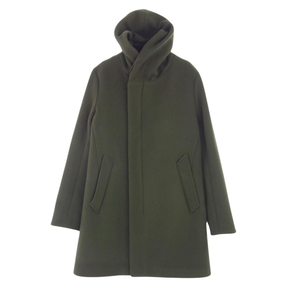1piu1uguale3 ウノピュウノウグァーレトレ MRC060 WRAP NECK HOOD COAT PESCA LAMB メルトン ラップコート カーキ系 67 M IV【中古】