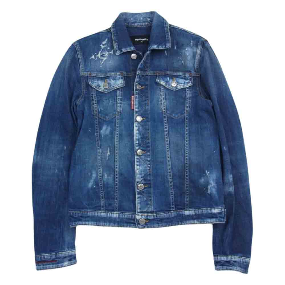 DSQUARED2 ディースクエアード S74AM0846 S30342 ペイント加工 クラッシュ デニム ジャケット Gジャン インディゴブルー系 44【中古】