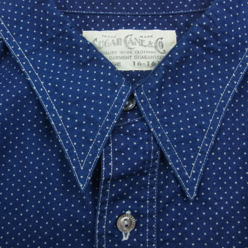 SUGAR CANE シュガーケーン SC36670 FICTON ROMANCE フィクション ロマンス コレクション 4.5oz POLKA DOT WORK SHIRT ポルカ ドット 半袖 Tシャツ ブルー系【中古】
