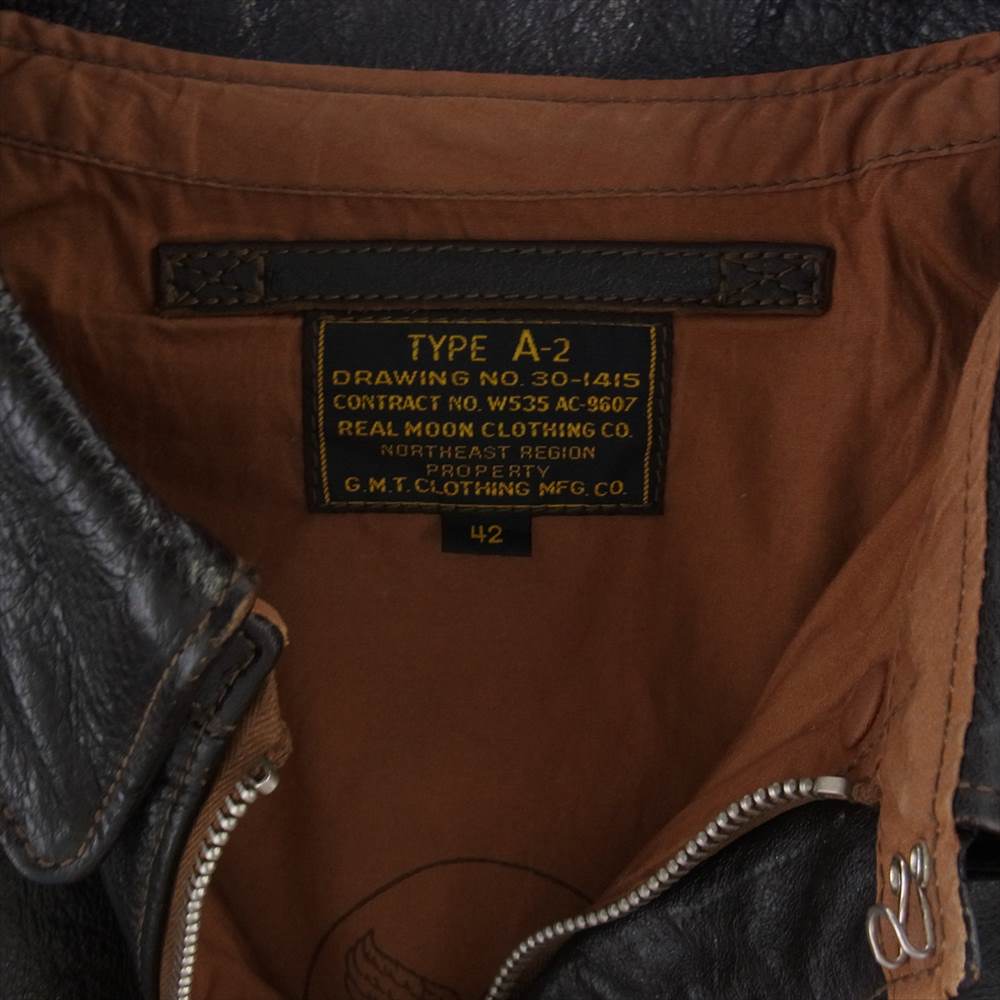 TOY'S McCOY トイズマッコイ 30-1415　 × REAL MOON リアルムーン別注 レザーパッチ A-2 フライト ジャケット ダークブラウン系 42【中古】