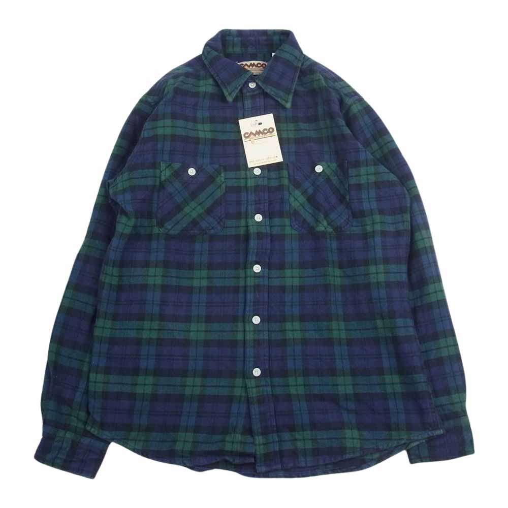 CAMCO カムコ ヘビー チェック フランネルシャツ ロングスリーブ 長袖 ネル シャツ ブラックウォッチ グリーン系 L【中古】