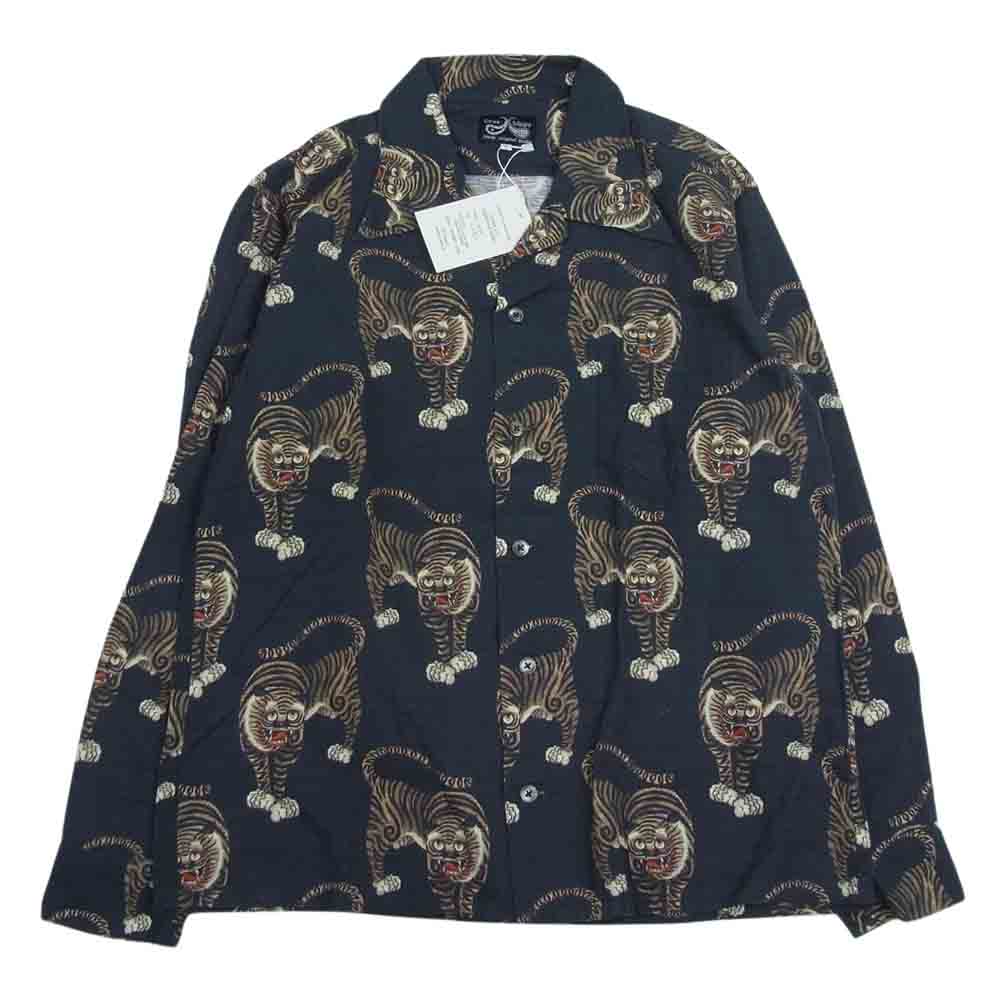 ドレスヒッピー TIGER L/S HAWAIIAN SHIRT 虎柄 ハワイアン 長袖シャツ カーキ系 L【美品】【中古】