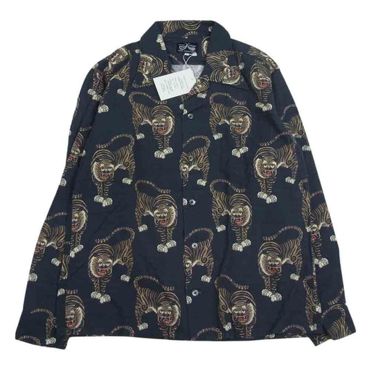 ドレスヒッピー TIGER L/S HAWAIIAN SHIRT 虎柄 ハワイアン 長袖シャツ カーキ系 L【美品】【中古】