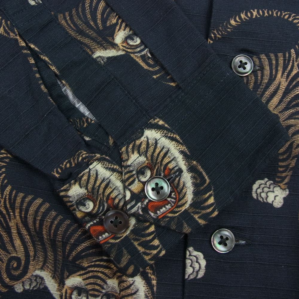 ドレスヒッピー TIGER L/S HAWAIIAN SHIRT 虎柄 ハワイアン 長袖シャツ カーキ系 L【美品】【中古】