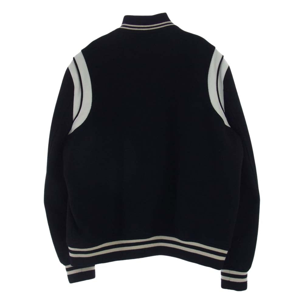 SAINT LAURENT サンローラン 20AW  354718 Y180W TEDDY JACKET テディジャケット レザー トリム ウール スタジアム ジャンパー ジャケット ブラック系 54【中古】