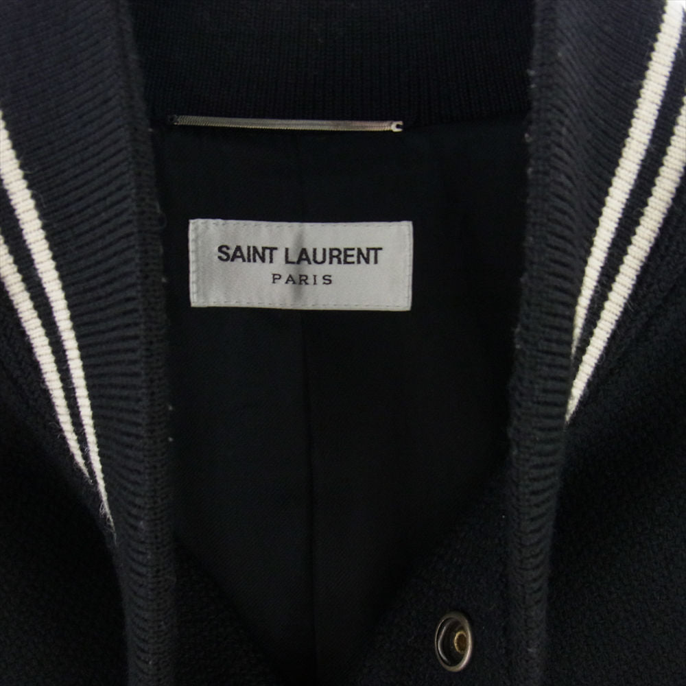 SAINT LAURENT サンローラン 20AW  354718 Y180W TEDDY JACKET テディジャケット レザー トリム ウール スタジアム ジャンパー ジャケット ブラック系 54【中古】