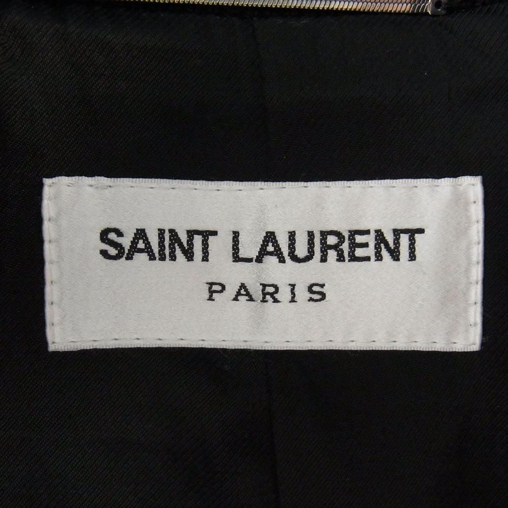 SAINT LAURENT サンローラン 20AW  354718 Y180W TEDDY JACKET テディジャケット レザー トリム ウール スタジアム ジャンパー ジャケット ブラック系 54【中古】