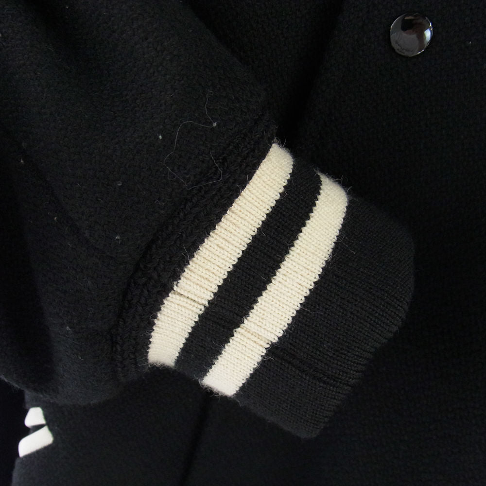 SAINT LAURENT サンローラン 20AW  354718 Y180W TEDDY JACKET テディジャケット レザー トリム ウール スタジアム ジャンパー ジャケット ブラック系 54【中古】