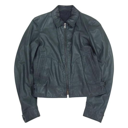 JIL SANDER ジルサンダー シングル ライダース レザー ジャケット ネイビー系 44【中古】