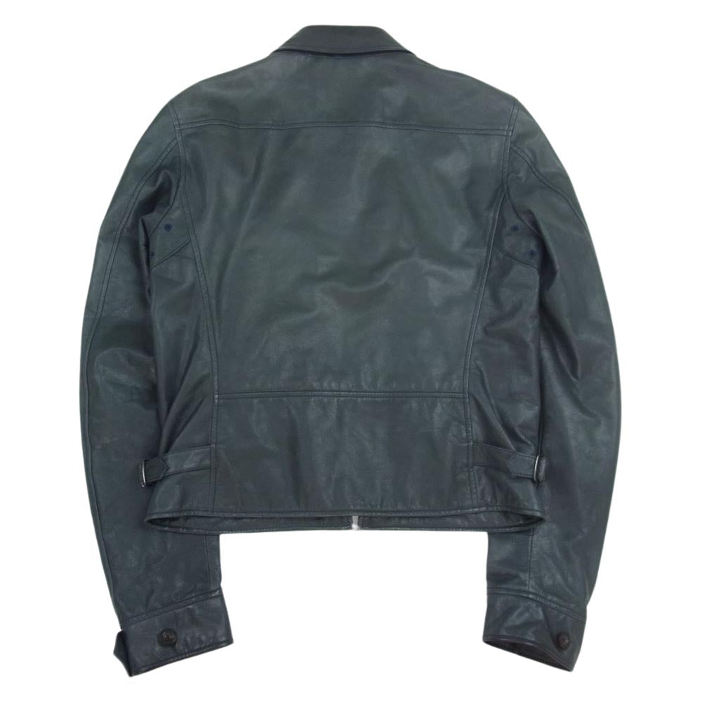 JIL SANDER ジルサンダー シングル ライダース レザー ジャケット ネイビー系 44【中古】