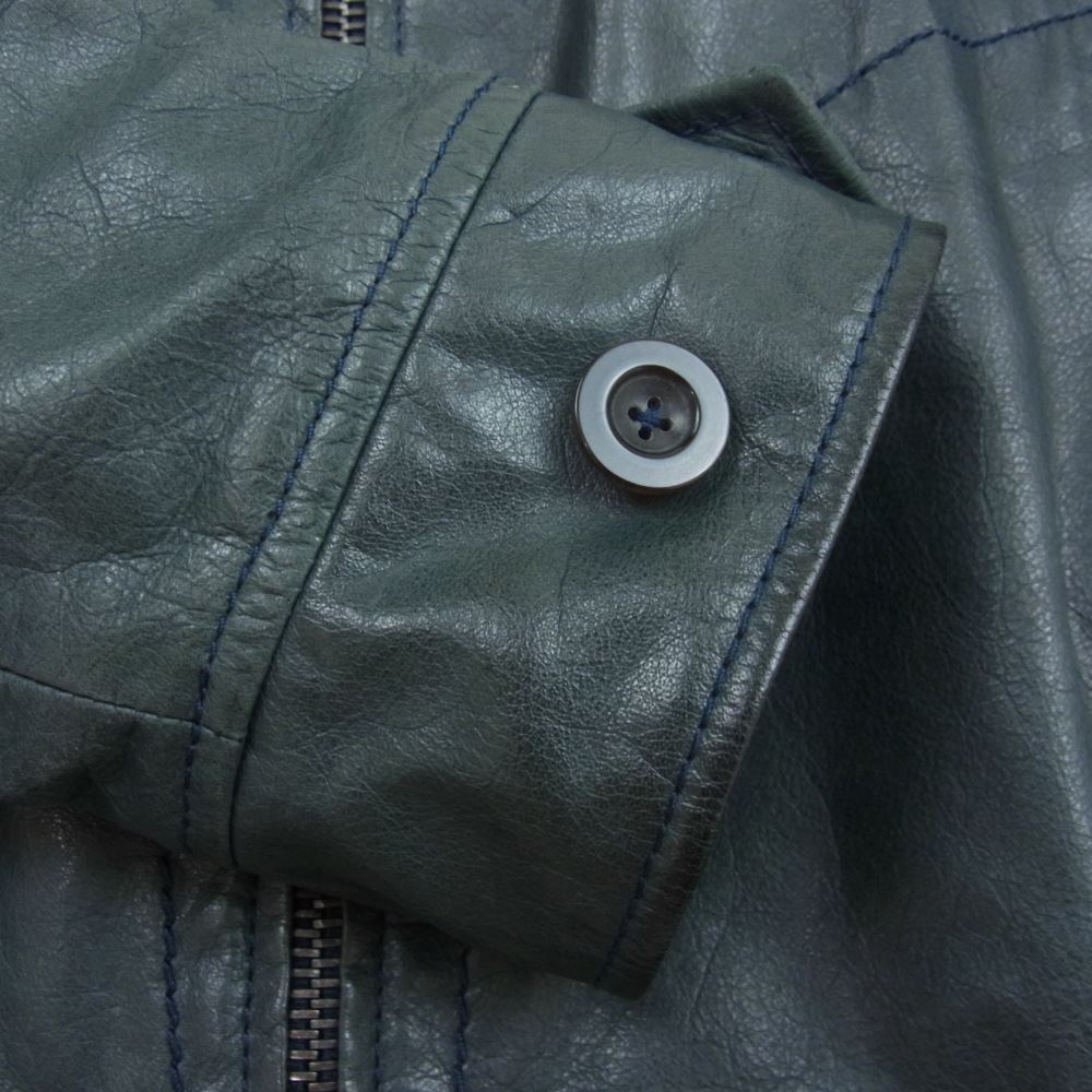 JIL SANDER ジルサンダー シングル ライダース レザー ジャケット ネイビー系 44【中古】