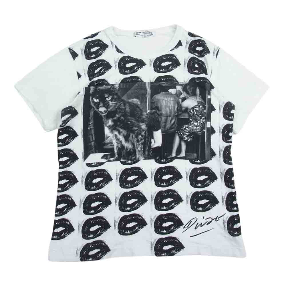 COMME des GARCONS コムデギャルソン OF-T001 本ライン AD2020 森山大道 唇プリント キャット 半袖 Tシャツ ホワイト系 S【中古】