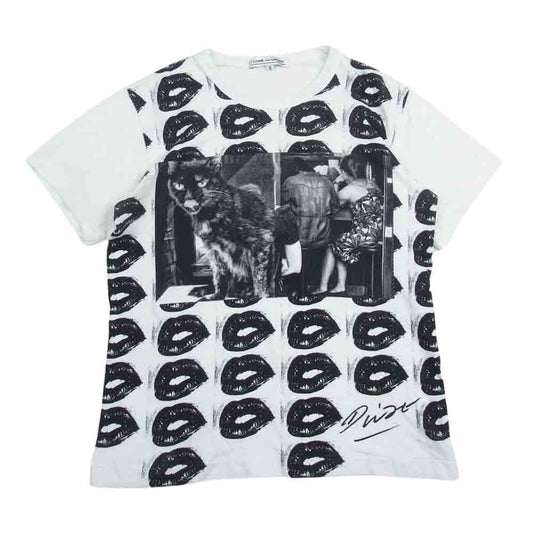 COMME des GARCONS コムデギャルソン OF-T001 本ライン AD2020 森山大道 唇プリント キャット 半袖 Tシャツ ホワイト系 S【中古】