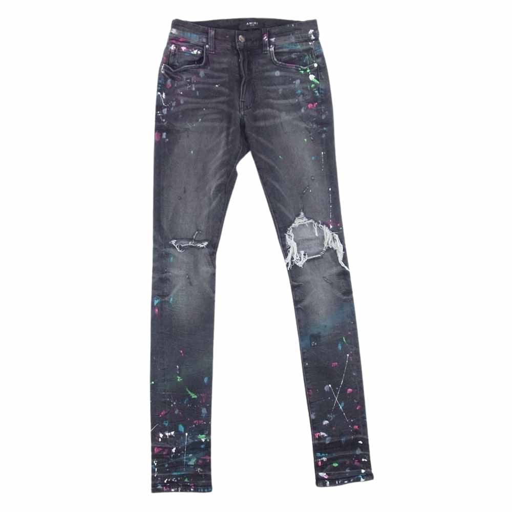 アミリ RN150712 クラッシュ ペイント ペンキ加工 スキニー デニム パンツ ブラック系 28【中古】