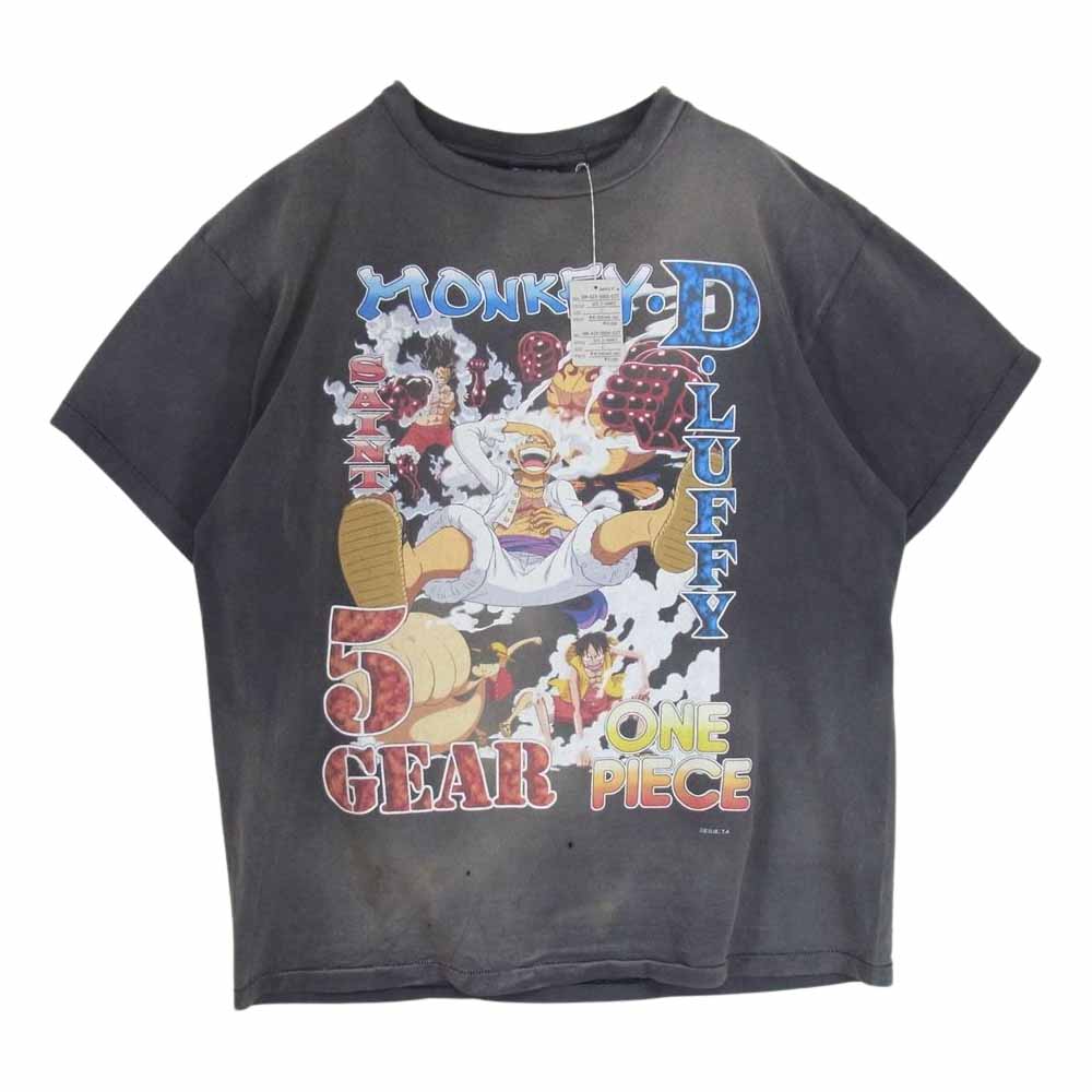 SAINT MICHAEL セントマイケル 23AW SM-A23-0000-C27 ONE PIECE SS Tee ワンピース ヴィンテージ加工 プリント 半袖 Tシャツ チャコール系 L【極上美品】【中古】