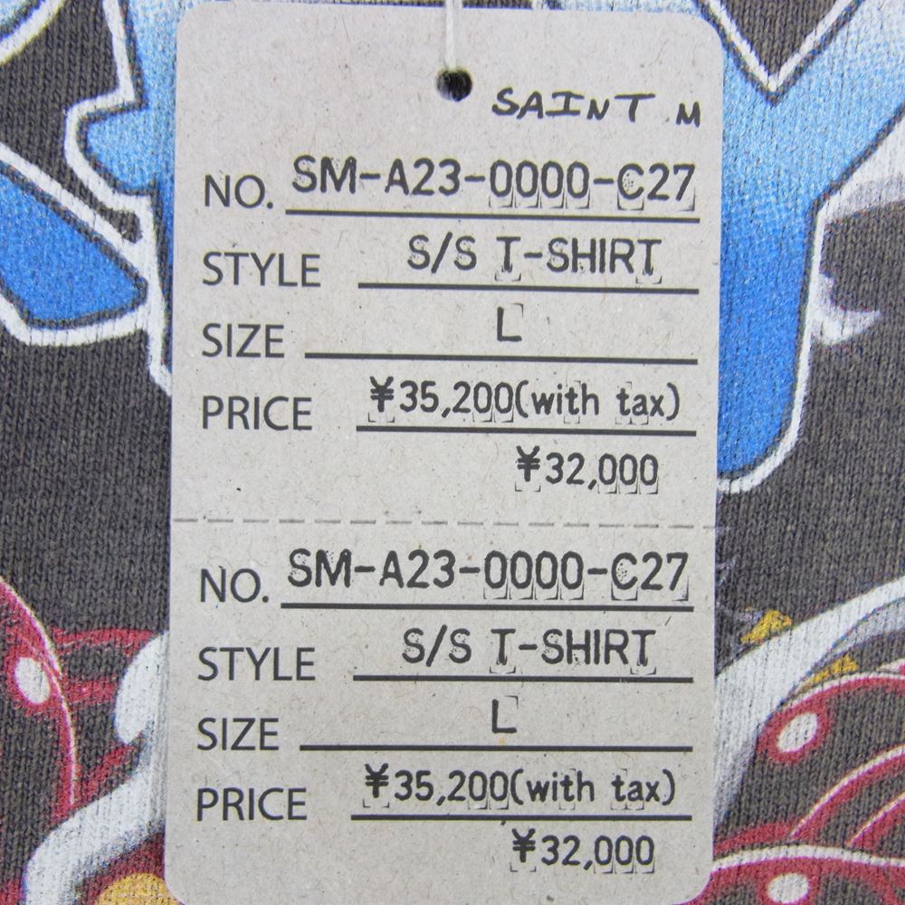 SAINT MICHAEL セントマイケル 23AW SM-A23-0000-C27 ONE PIECE SS Tee ワンピース ヴィンテージ加工 プリント 半袖 Tシャツ チャコール系 L【極上美品】【中古】