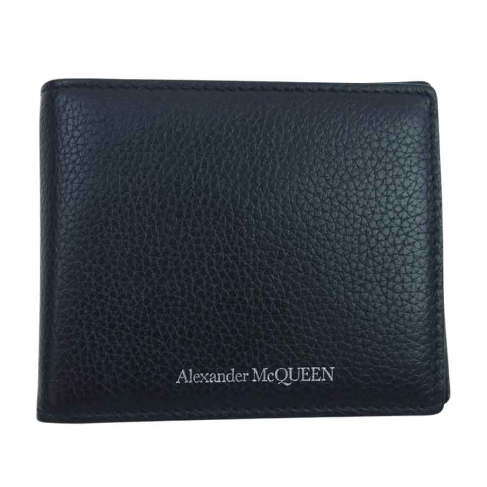 Alexander McQueen アレキサンダーマックイーン レザー カードケース マネークリップ 名刺入れ ロゴ ブラック系【中古】