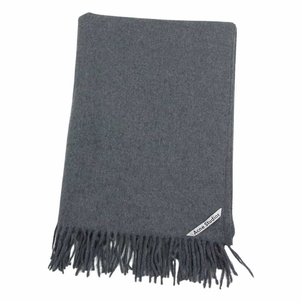 ACNE STUDIOS アクネストゥディオズ フリンジ ウール ロング マフラー ロゴ グレー系【中古】