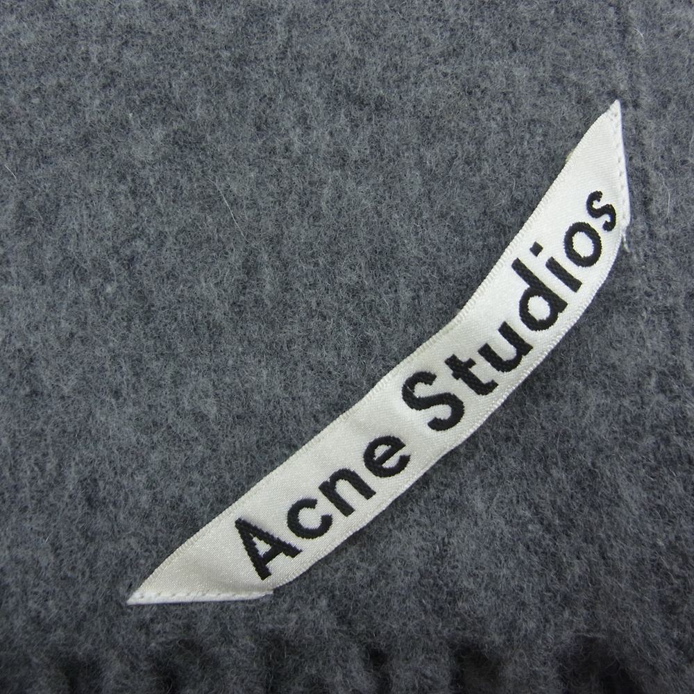 ACNE STUDIOS アクネストゥディオズ フリンジ ウール ロング マフラー ロゴ グレー系【中古】