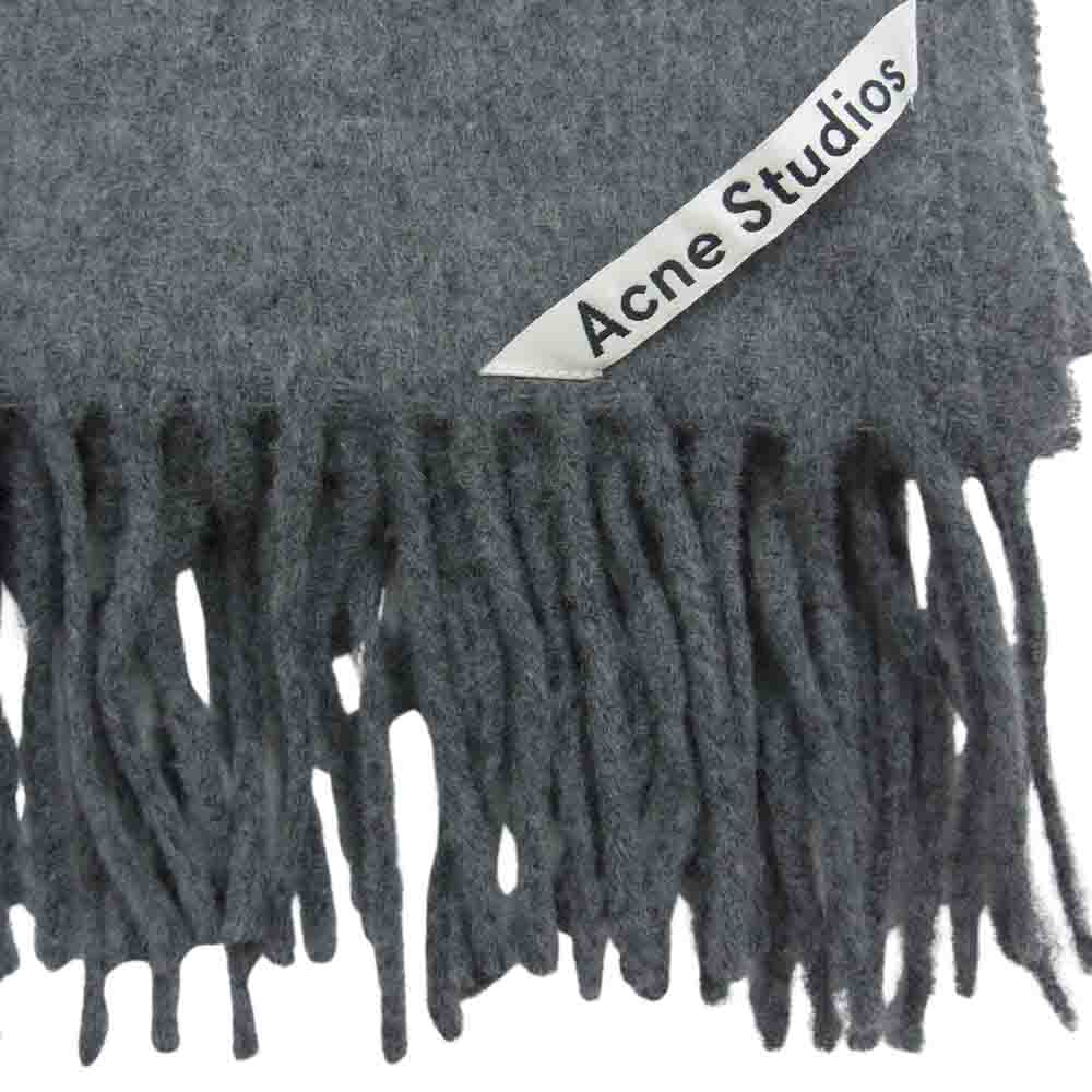 ACNE STUDIOS アクネストゥディオズ フリンジ ウール ロング マフラー ロゴ グレー系【中古】