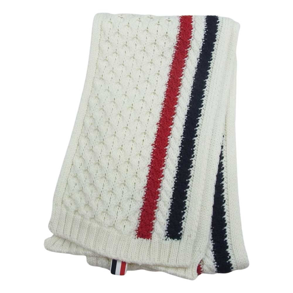 THOM BROWNE トムブラウン FKS014A-00014100 トリコロール ケーブル編み マフラー ストール ホワイト系【中古】