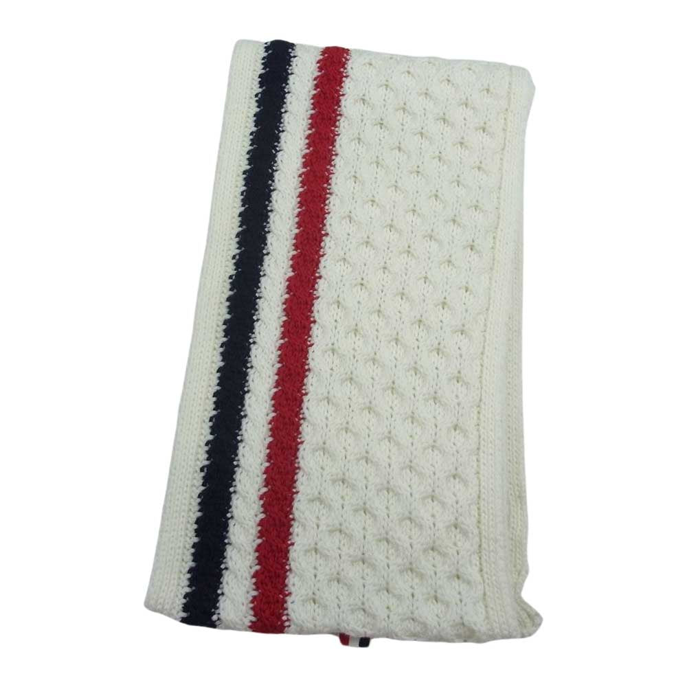 THOM BROWNE トムブラウン FKS014A-00014100 トリコロール ケーブル編み マフラー ストール ホワイト系【中古】
