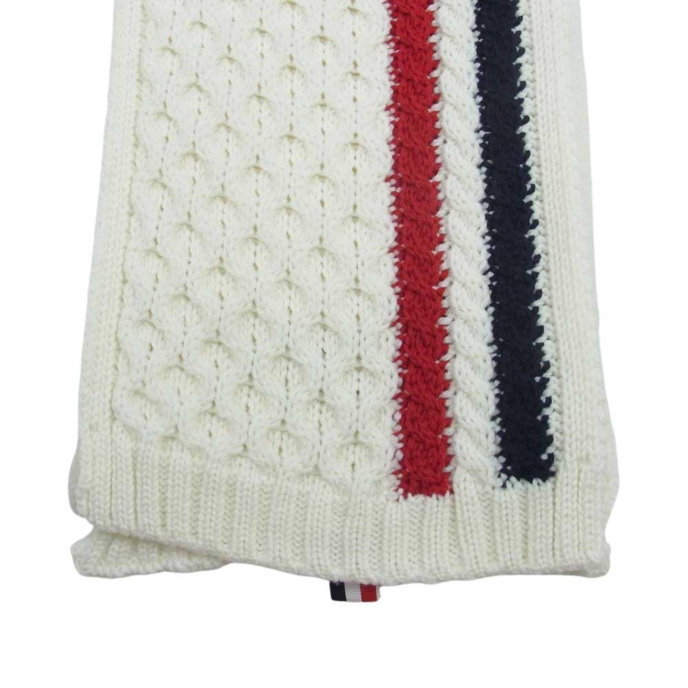 THOM BROWNE トムブラウン FKS014A-00014100 トリコロール ケーブル編み マフラー ストール ホワイト系【中古】