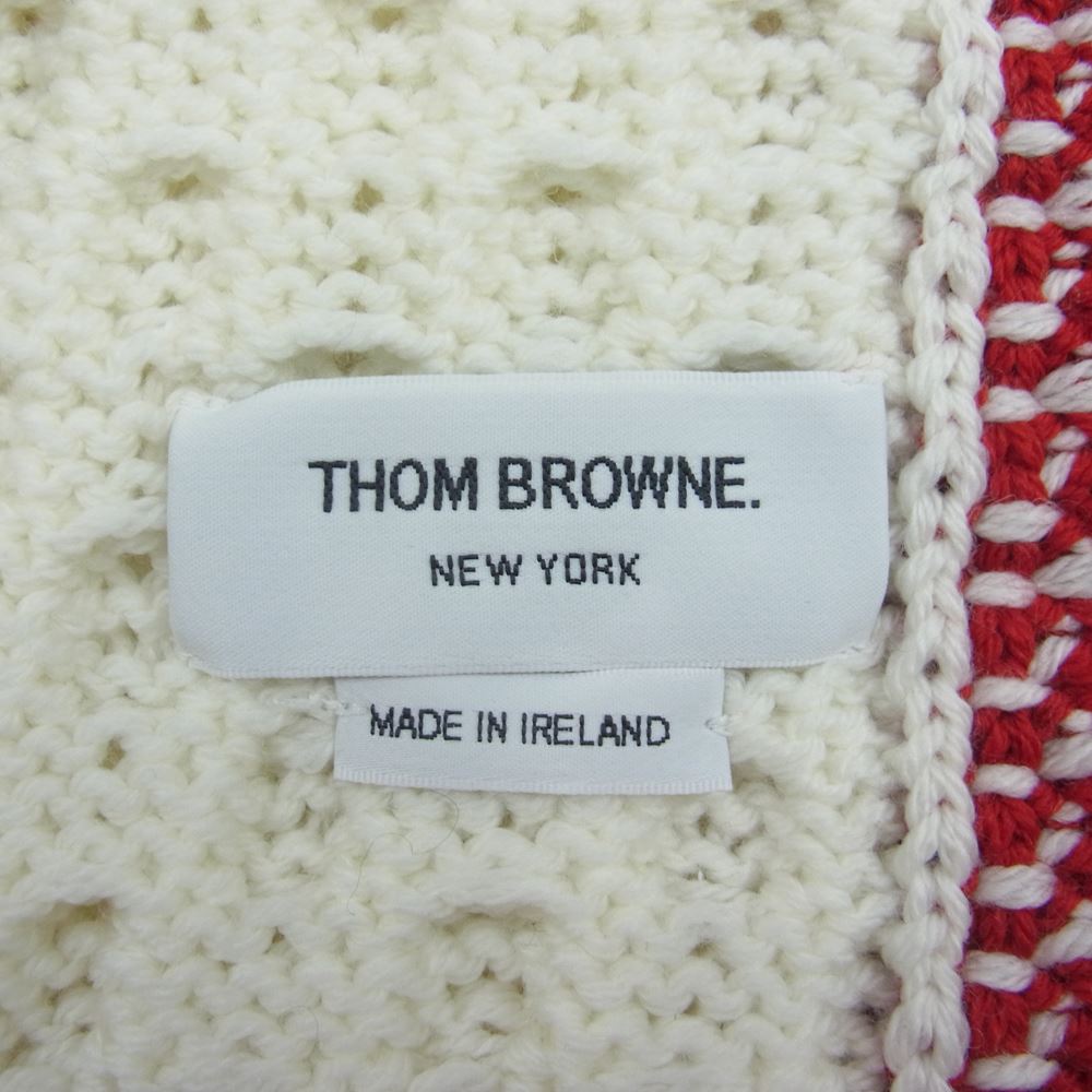 THOM BROWNE トムブラウン FKS014A-00014100 トリコロール ケーブル編み マフラー ストール ホワイト系【中古】