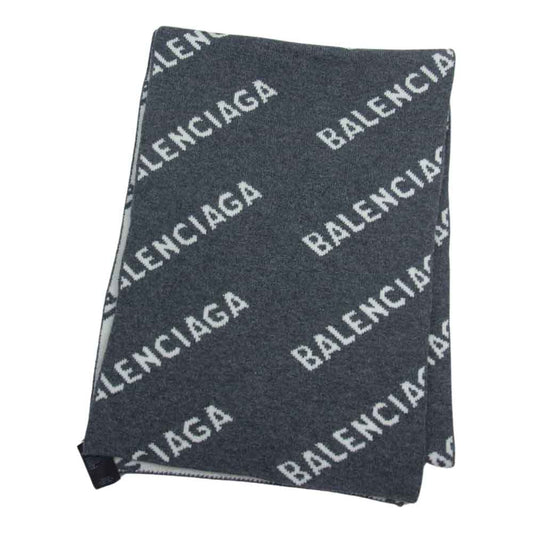 BALENCIAGA バレンシアガ 22AW 633719 T1567 ジャガード ロゴ総柄 ロング マフラー グレー系【中古】